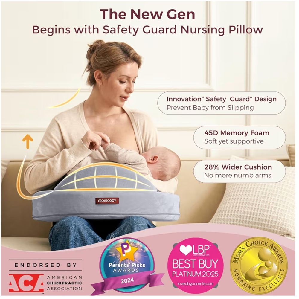 NWOT Gray Momcozy Memory Foam Nursery Breastfeeding Pillow